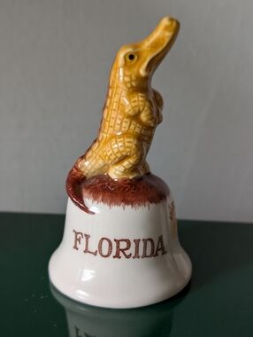 Rare Adorable Vintage Florida Alligator Ceramic Hand Bell - 60s